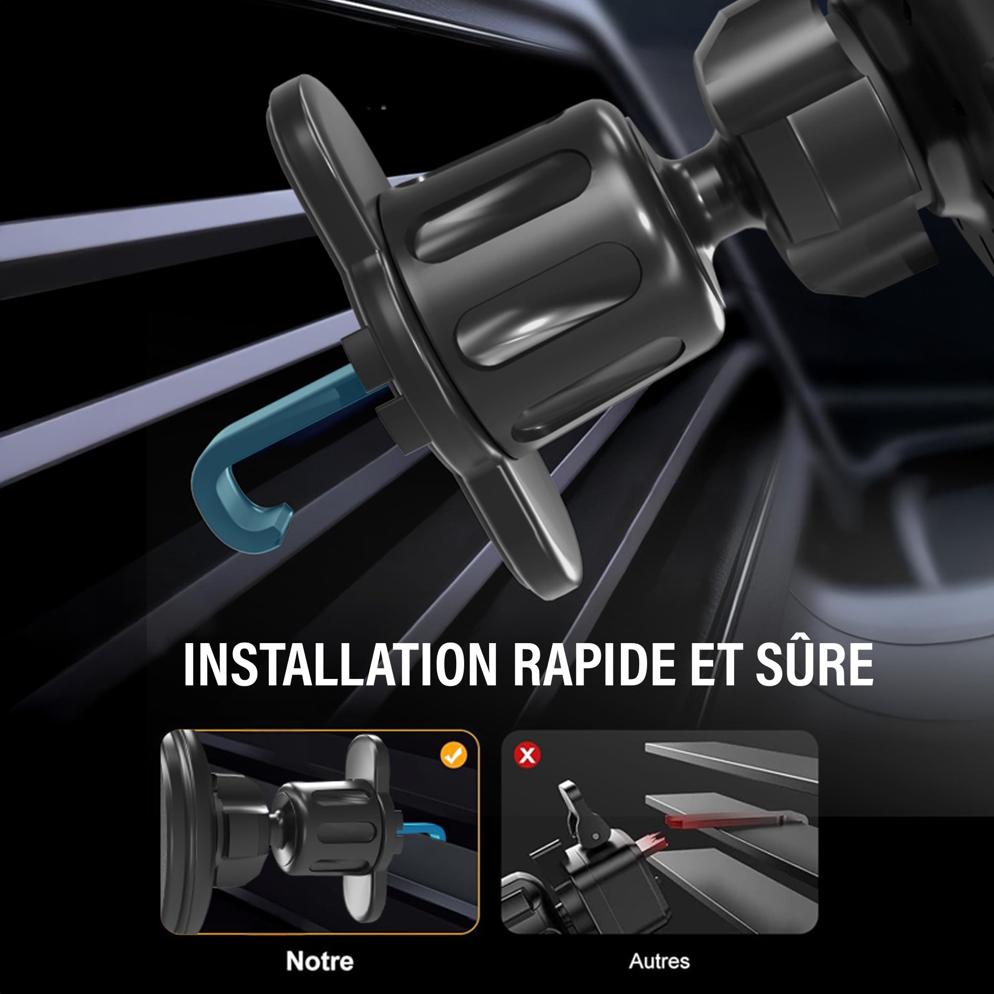 Support voiture à crochet compatible MagSafe
