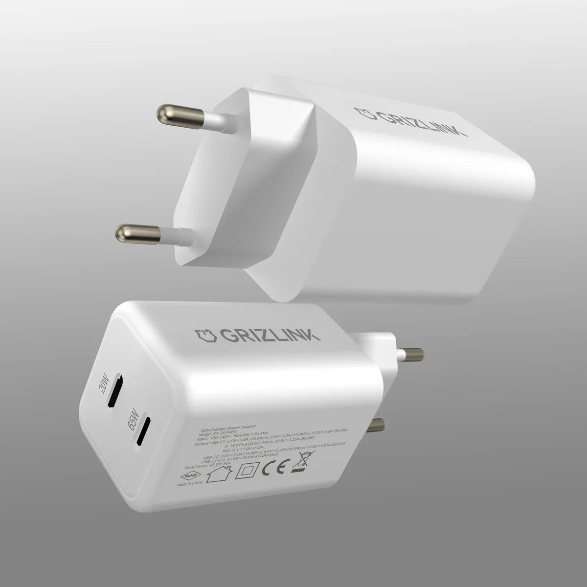Chargeur double USB-C 65W et 20W Grizlink