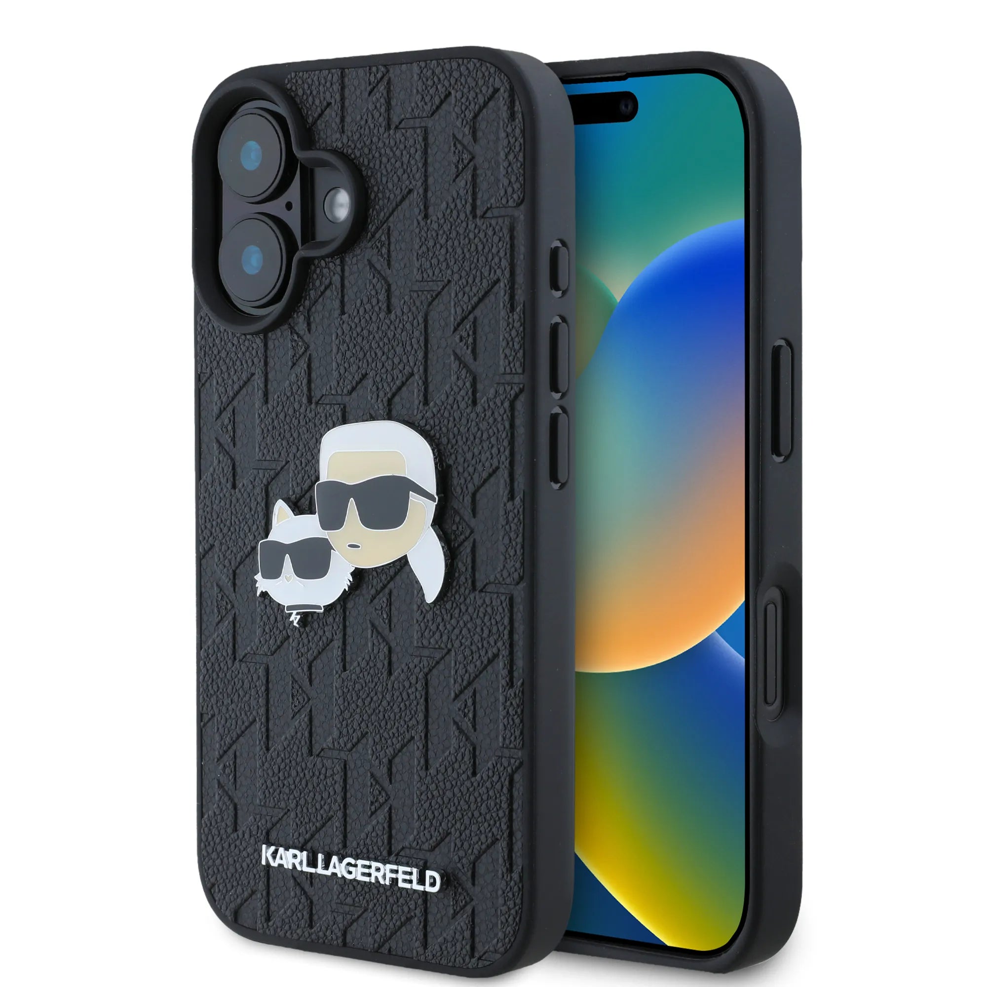 Coque iPhone 16 Karl Lagerfeld Karl et Choupette tête