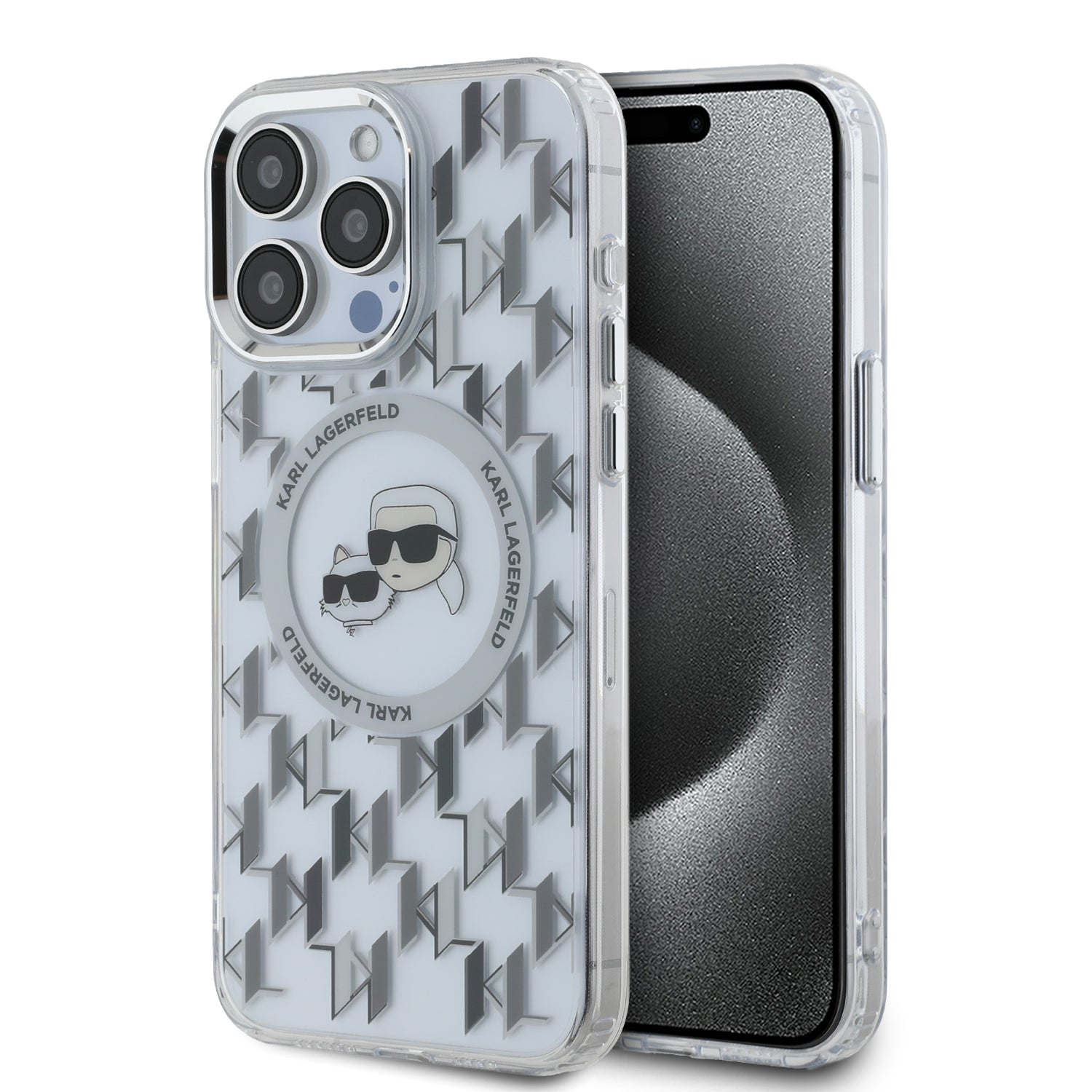 Coque iPhone 15 Pro Max Karl Lagerfeld Karl et Choupette tête