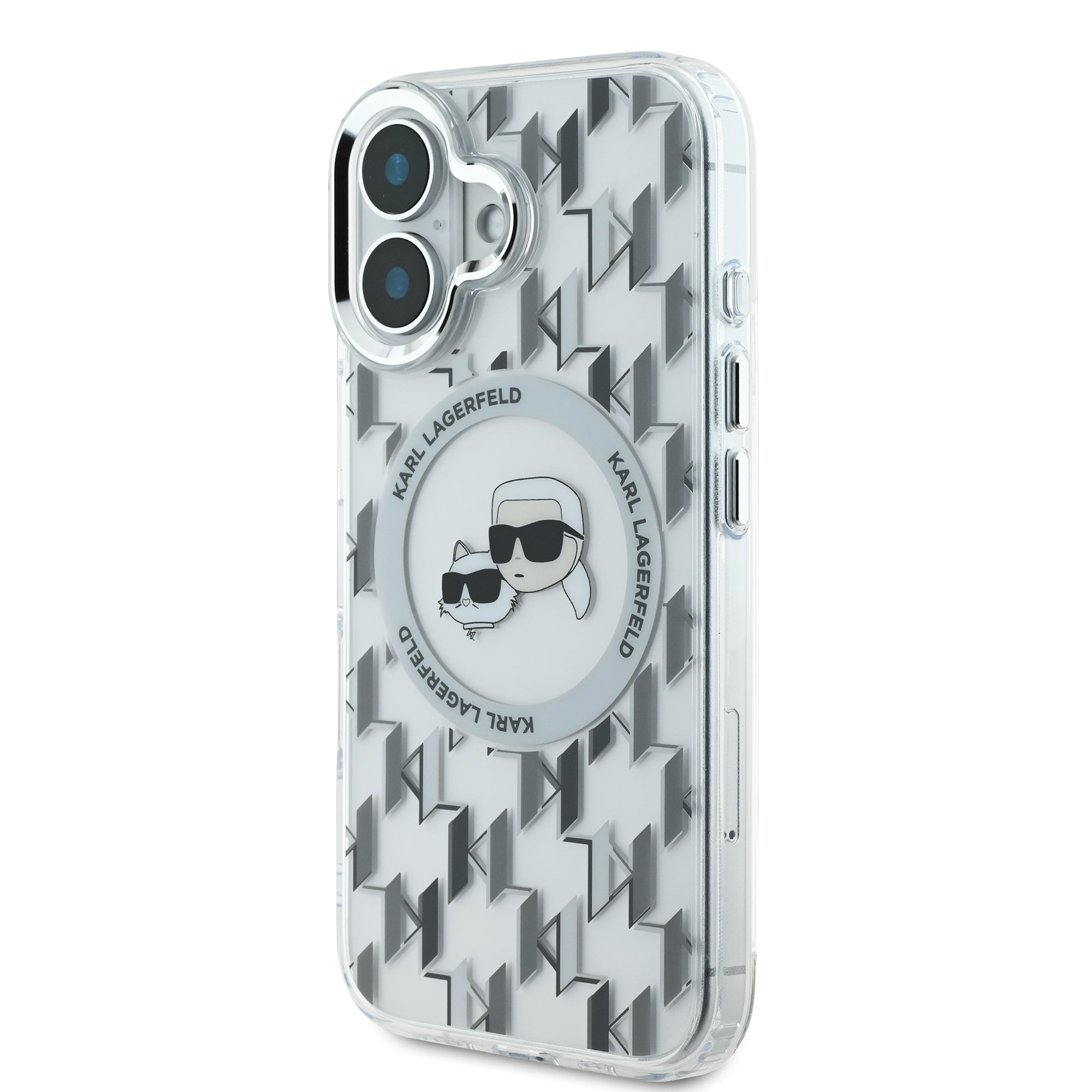 Coque iPhone 16 Karl Lagerfeld Karl et Choupette tête