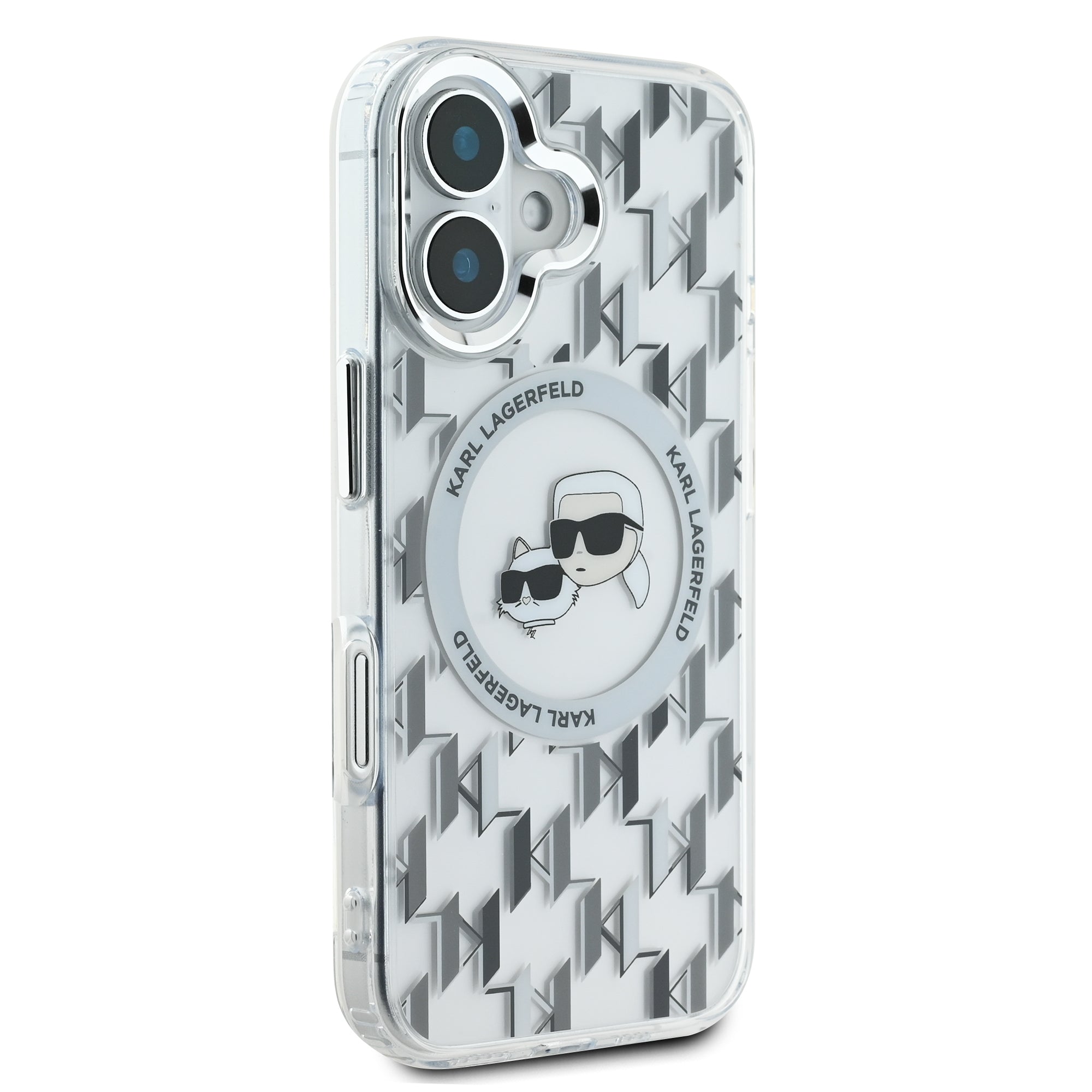 Coque iPhone 16 Karl Lagerfeld Karl et Choupette tête