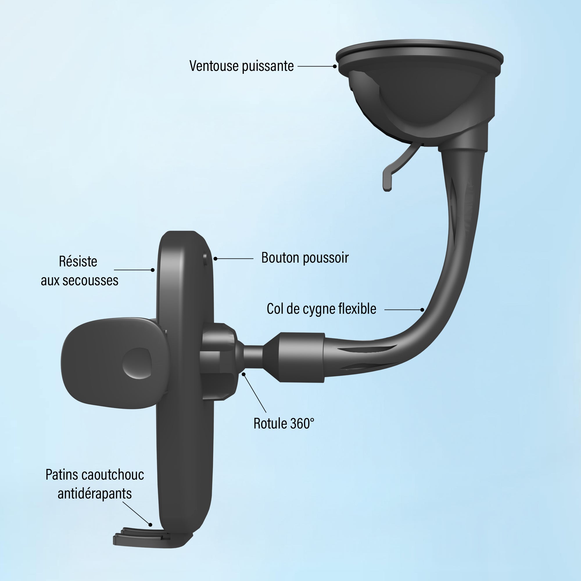 Support voiture à ventouse pour pare-brise Grizlink