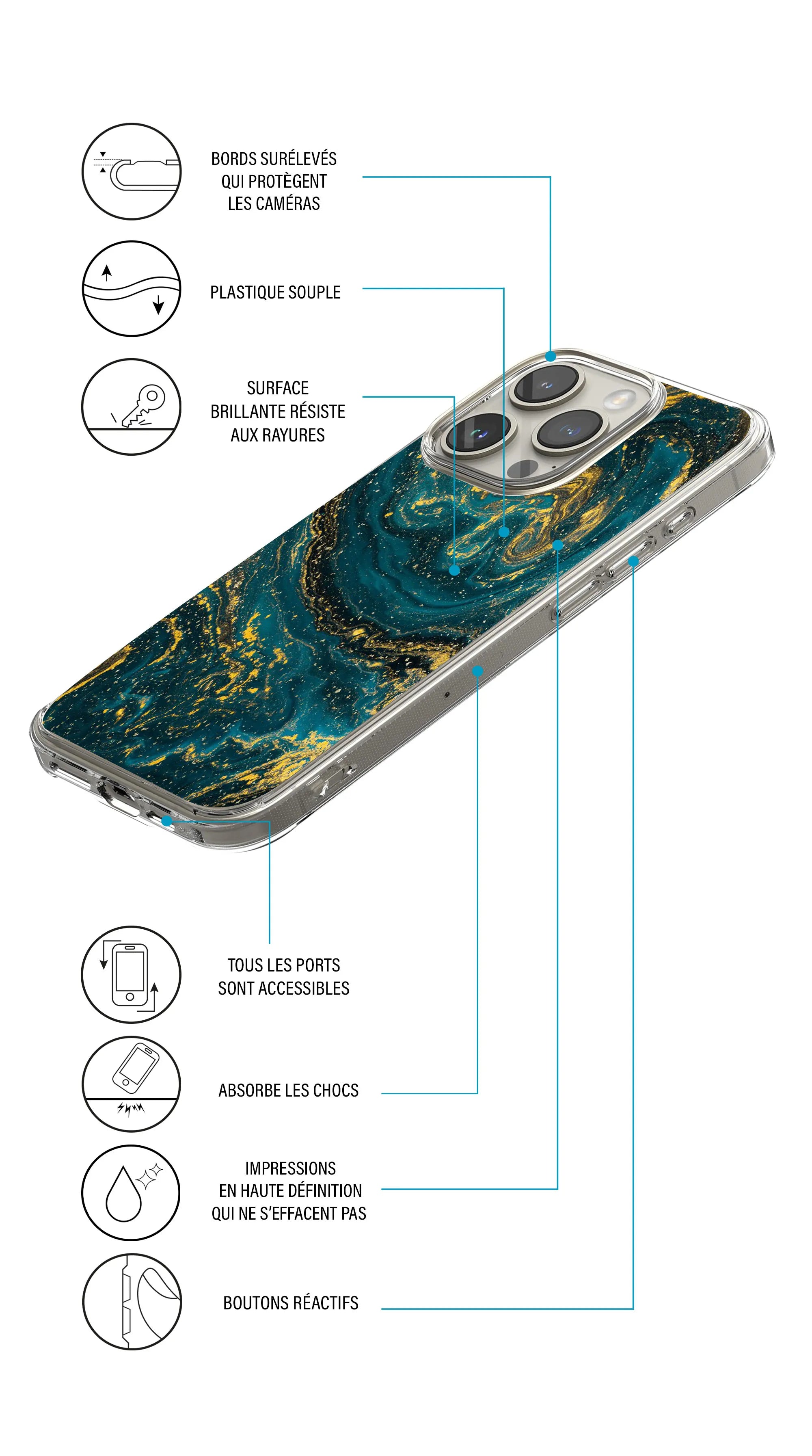 Coque motif marbre brillant