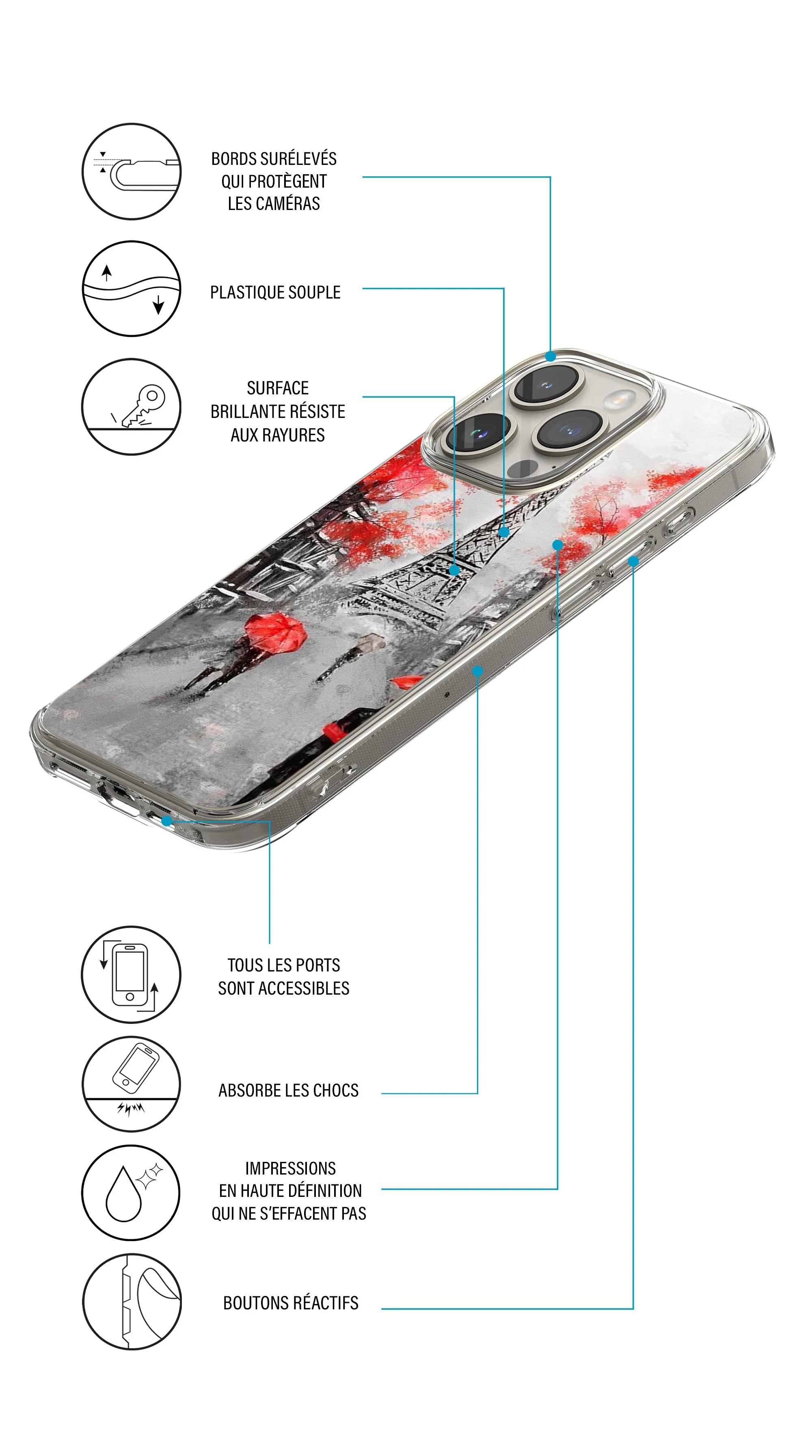 Coque motif Paris en rouge