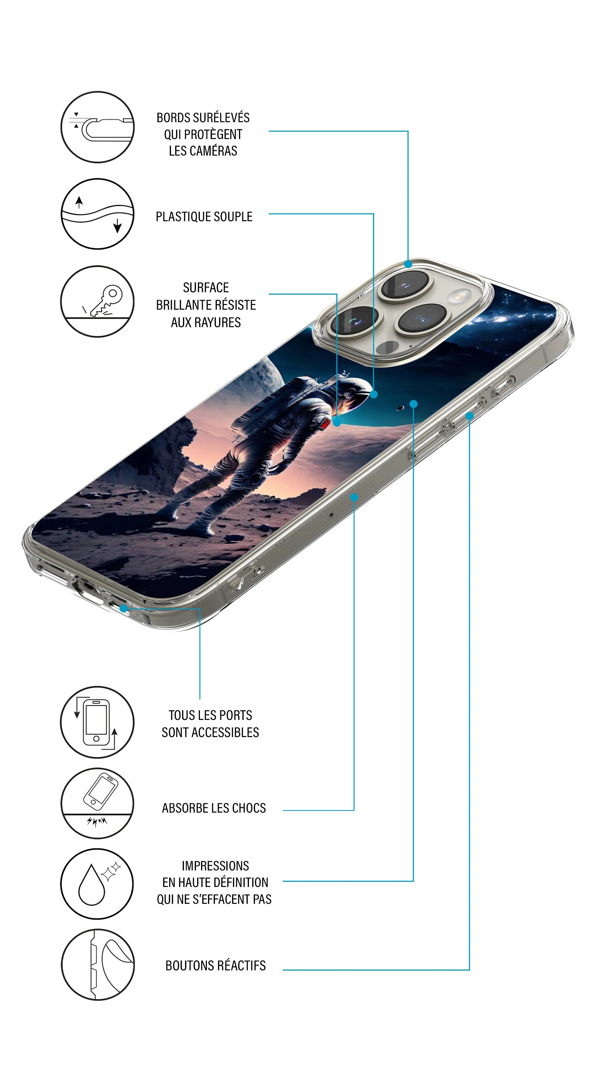 Coque motif espace astronaute planète