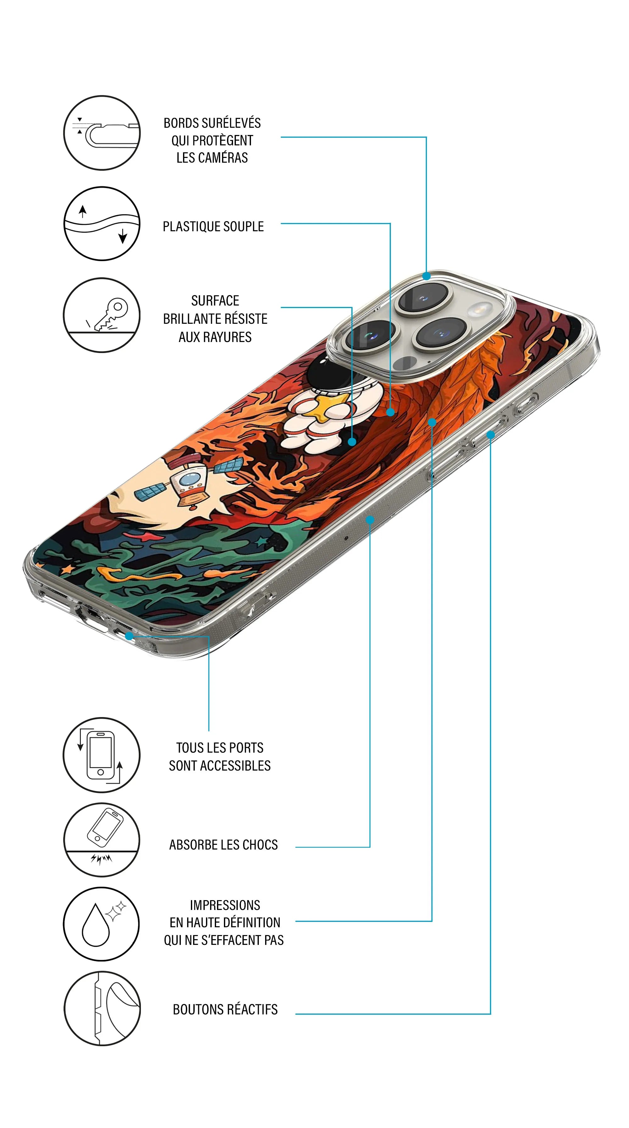 Coque motif espace astronaute fusée