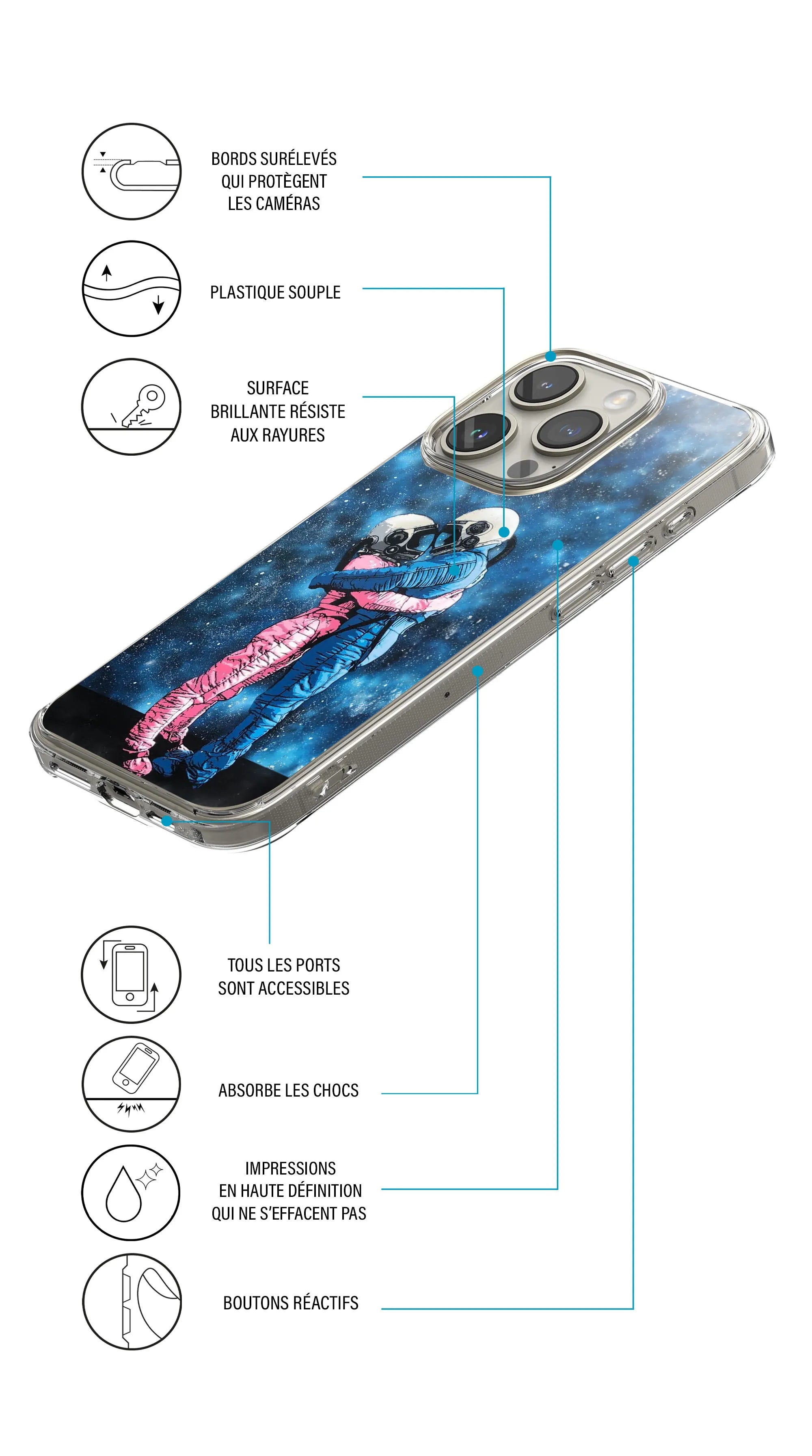 Coque motif espace astronaute couple