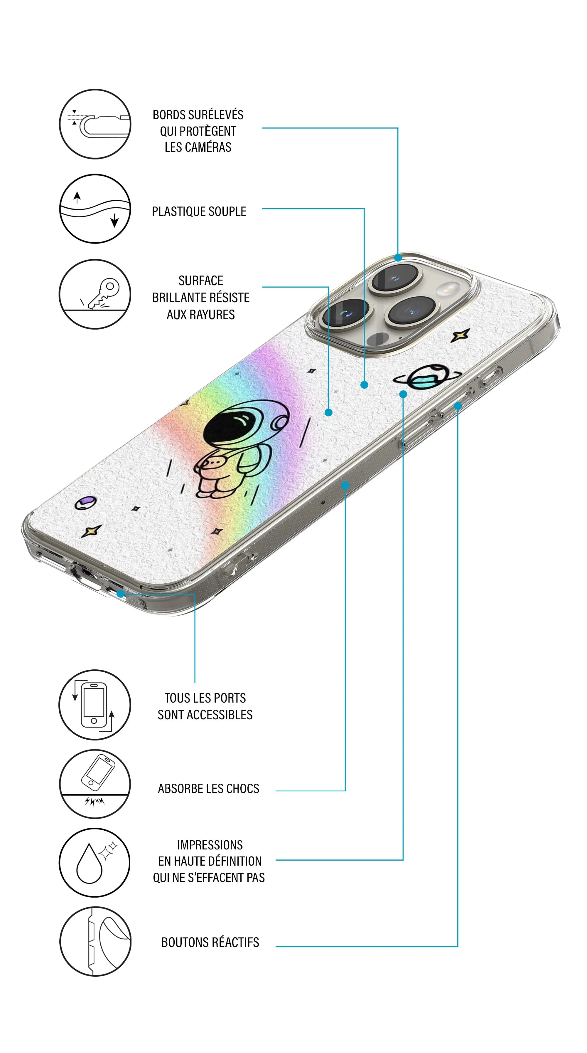 Coque motif espace arc en ciel