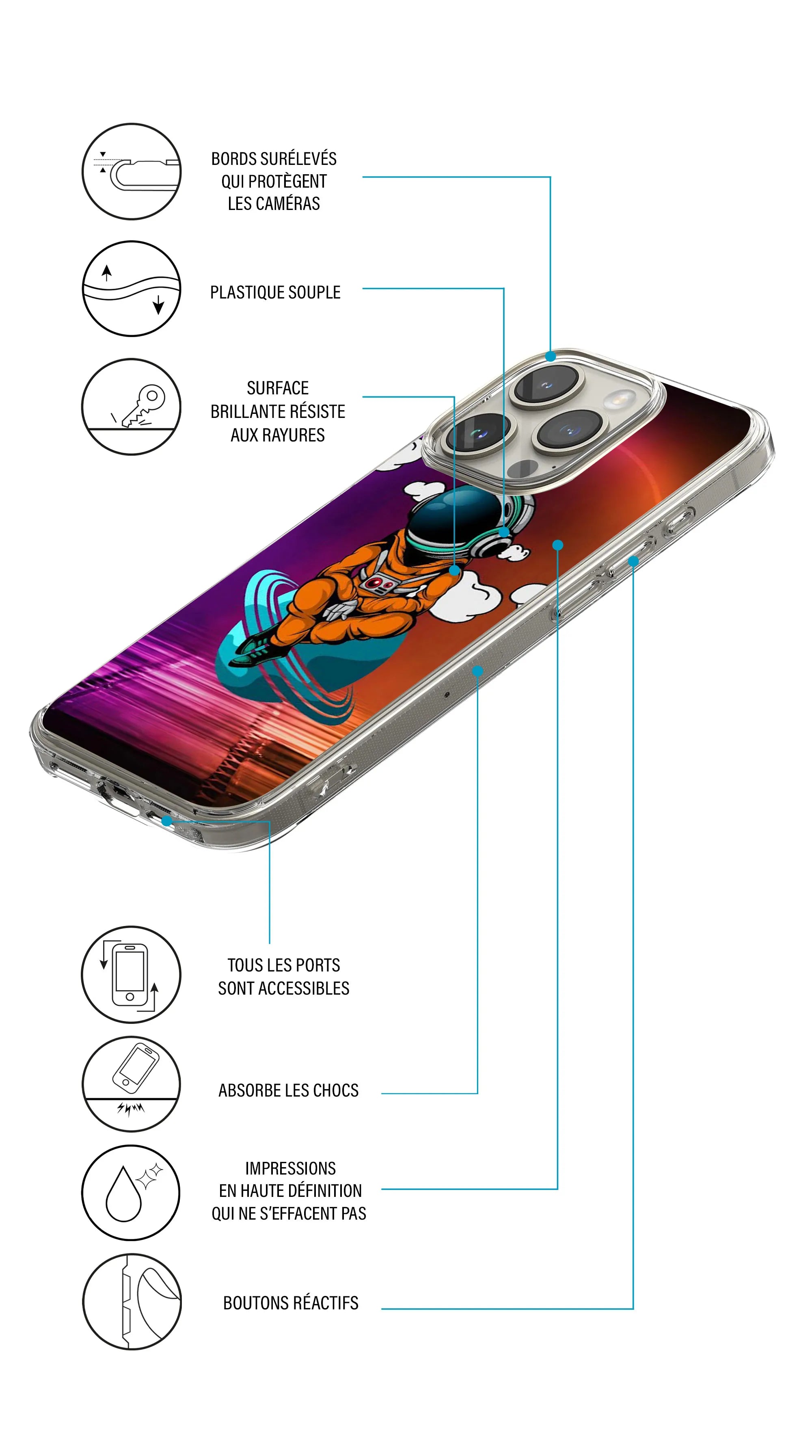 Coque motif espace astronaute orange