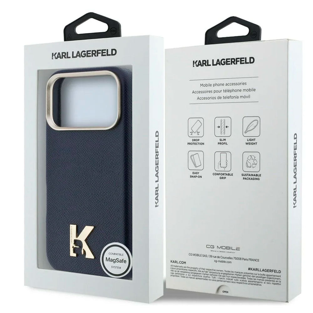 Coque iPhone 17 Pro Karl Lagerfeld Logo K Bleu