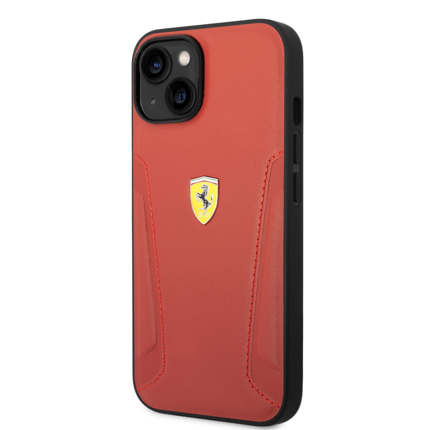 Coque iPhone 14 Ferrari side seams rouge inclinée