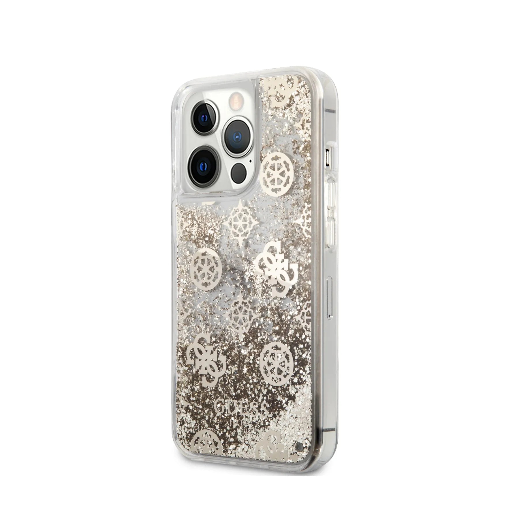 Coque iPhone 13 Pro Guess paillettes inclinée