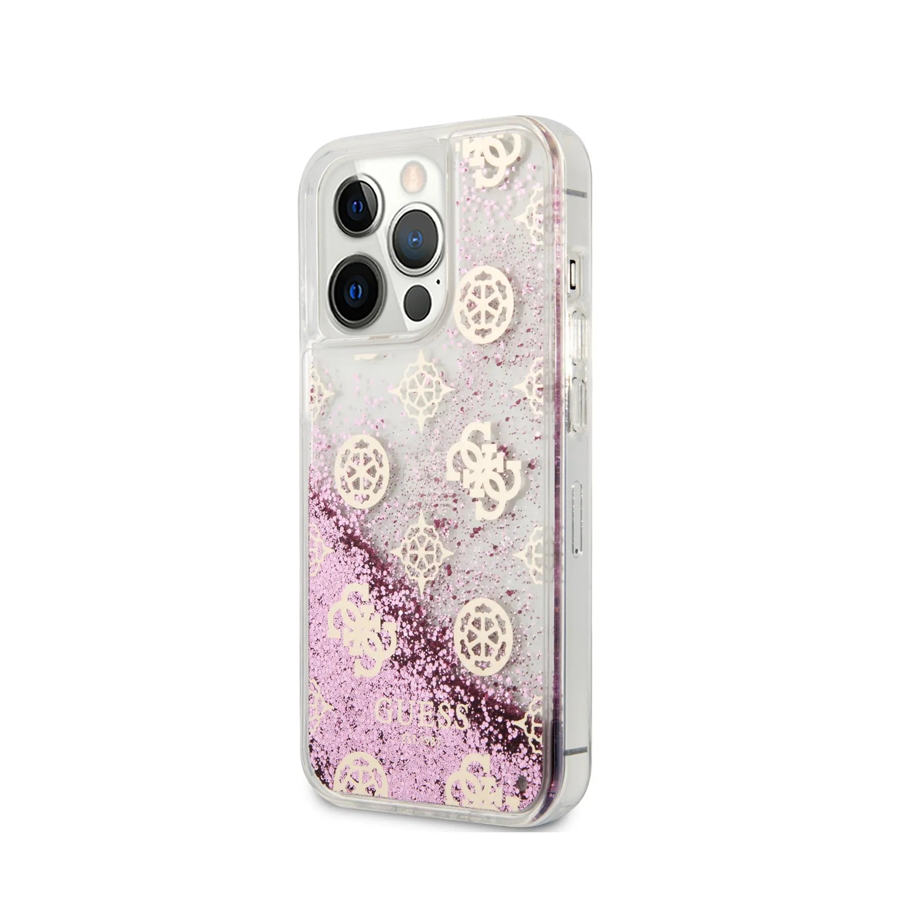 Coque iPhone 13 Pro Guess paillettes inclinée