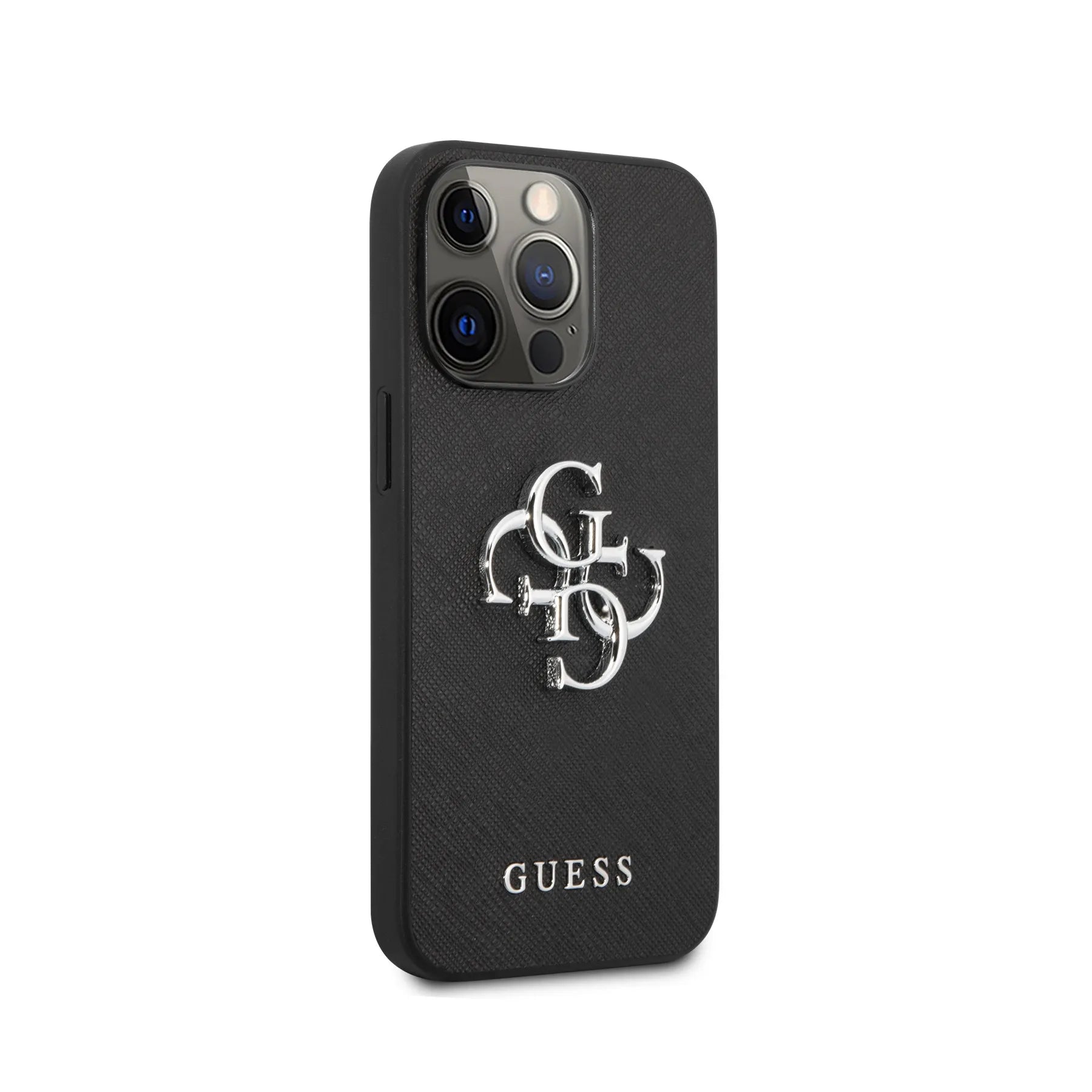 Coque iPhone 13 Pro Guess 4G texture vue droite