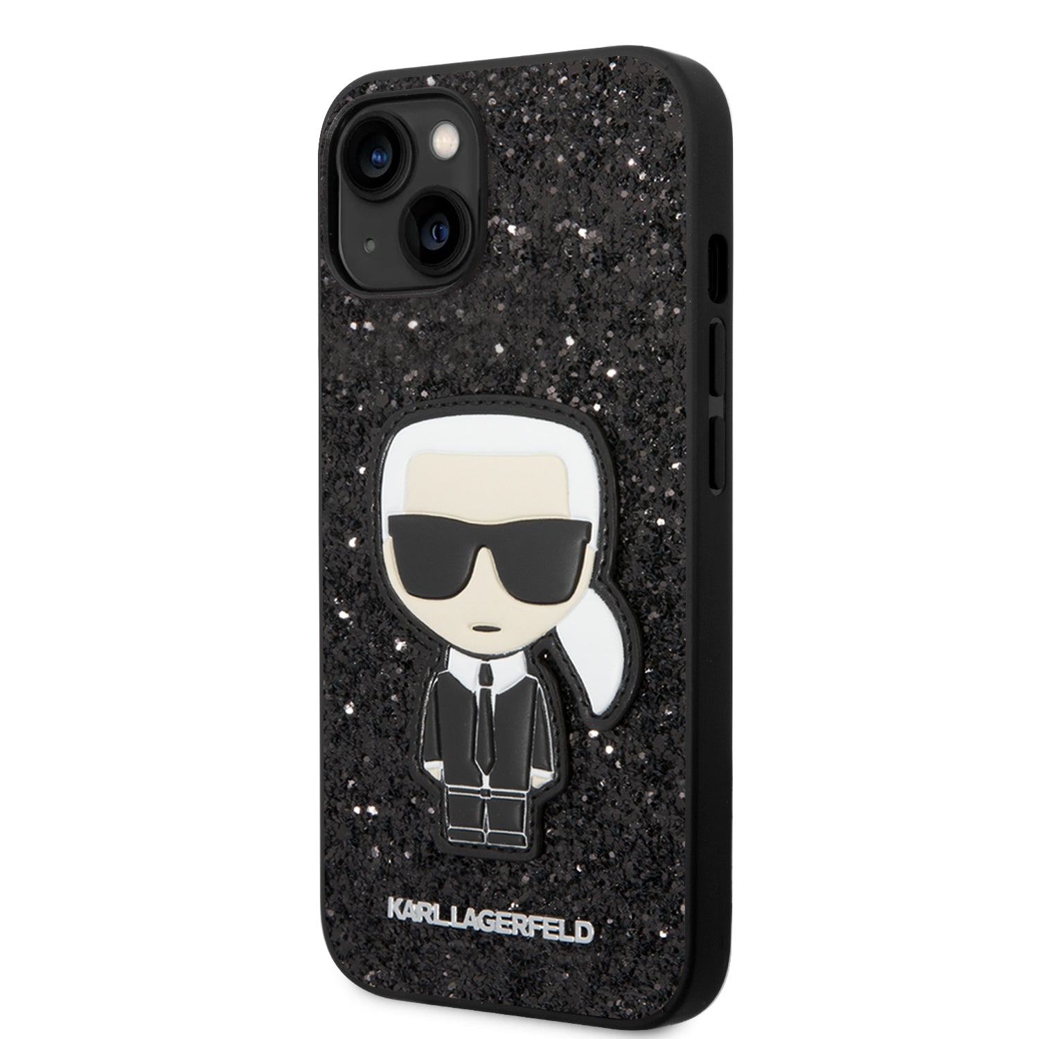 Coque iPhone 14 Plus Karl Lagerfeld Karl strass inclinée