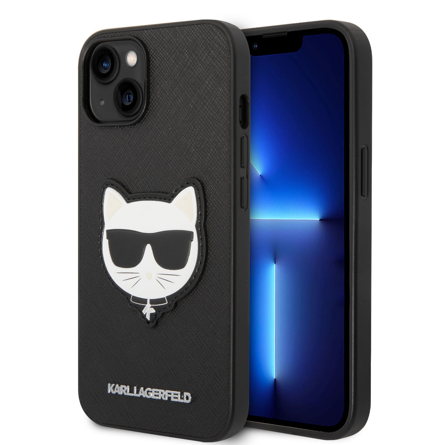 Coque iPhone 14 Karl Lagerfeld tête de Choupette 2 vues