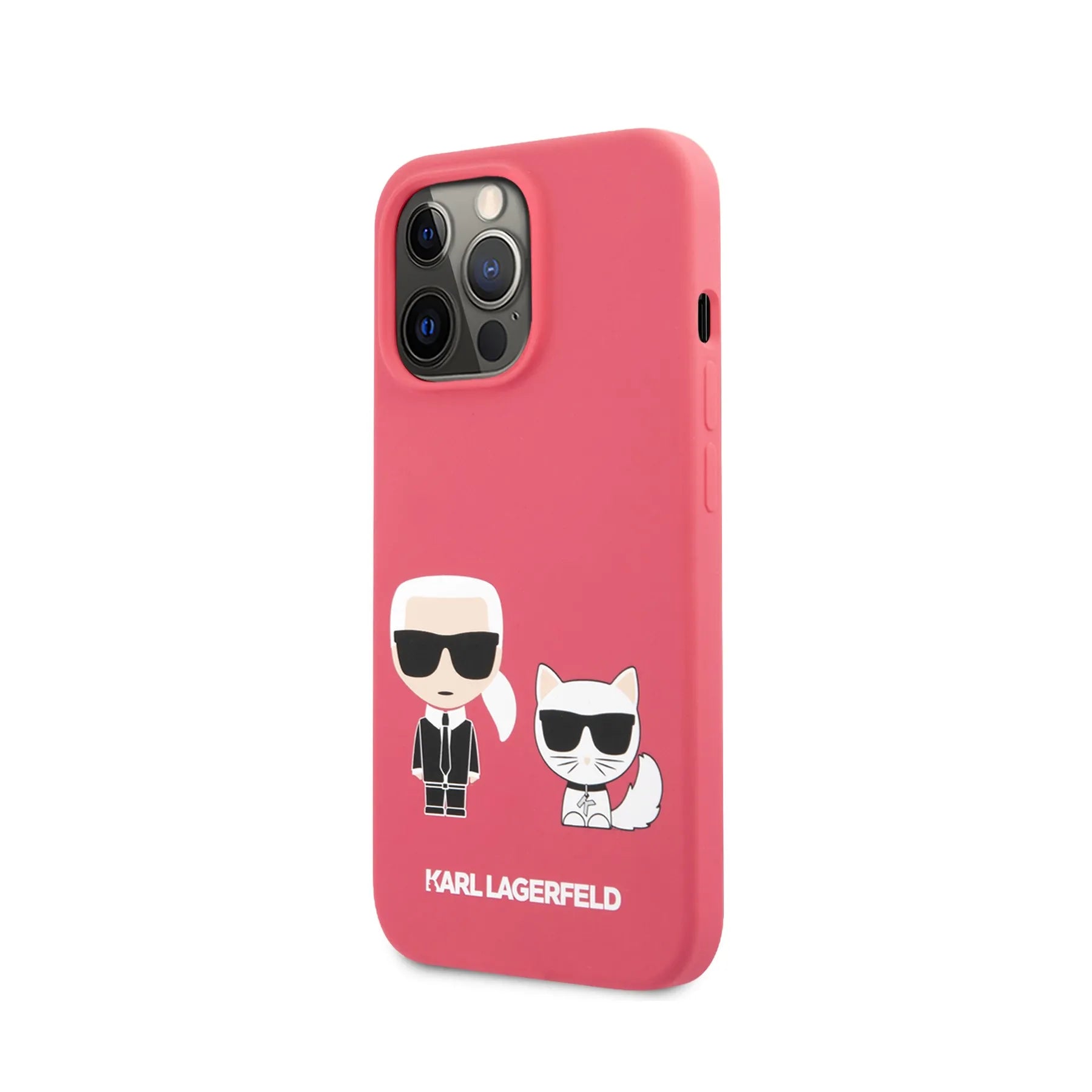 Coque iPhone 13 Pro Karl Lagerfeld Karl et Choupette inclinée