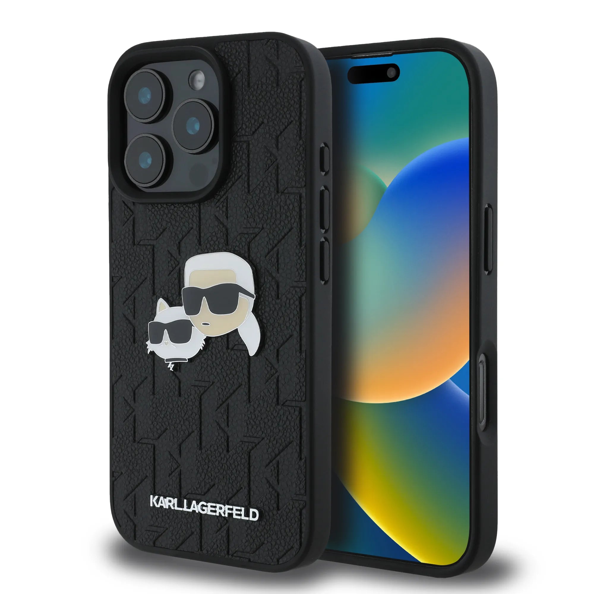 Coque iPhone 16 Pro Karl Lagerfeld Karl et Choupette tête