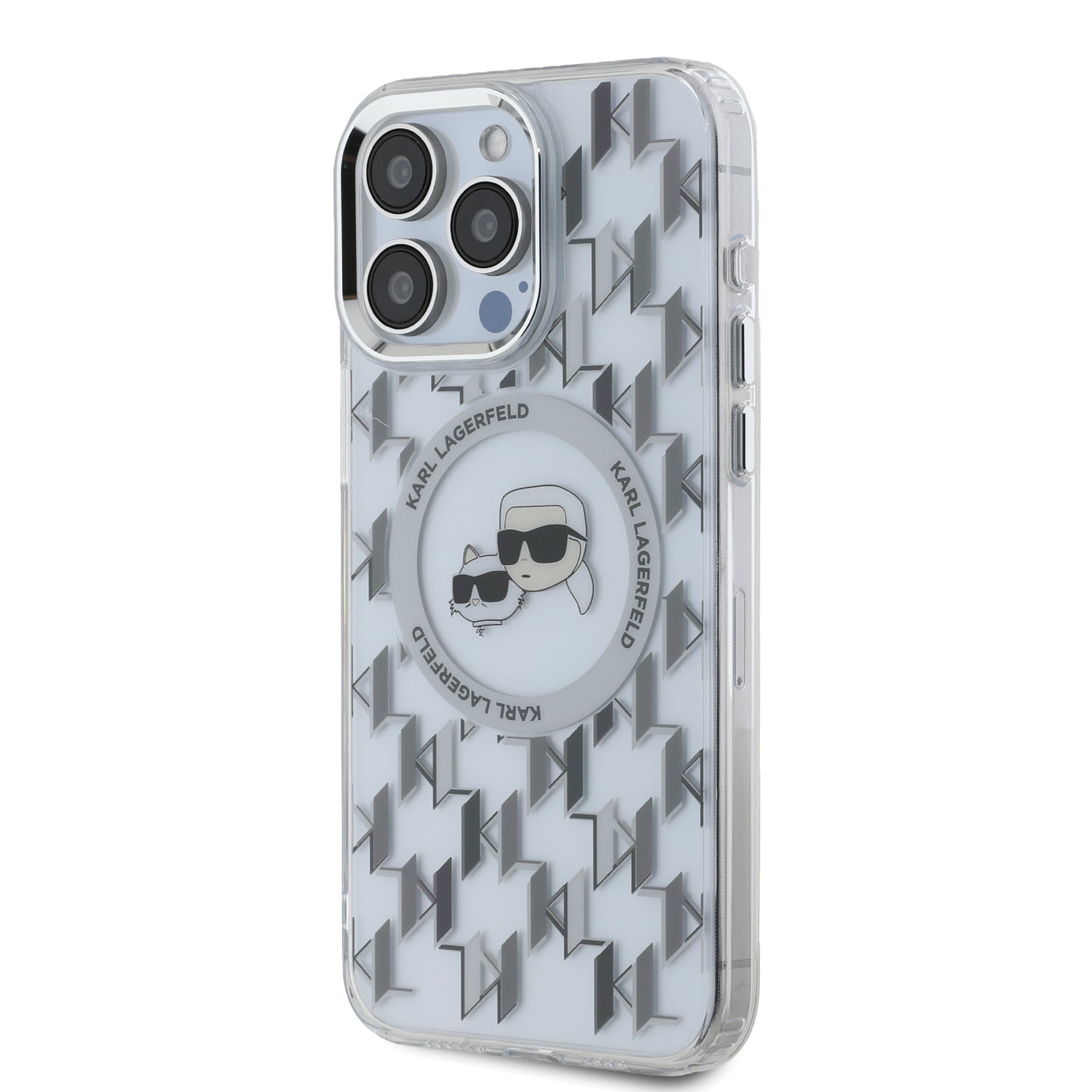 Coque iPhone 16 Pro Karl Lagerfeld Karl et Choupette tête
