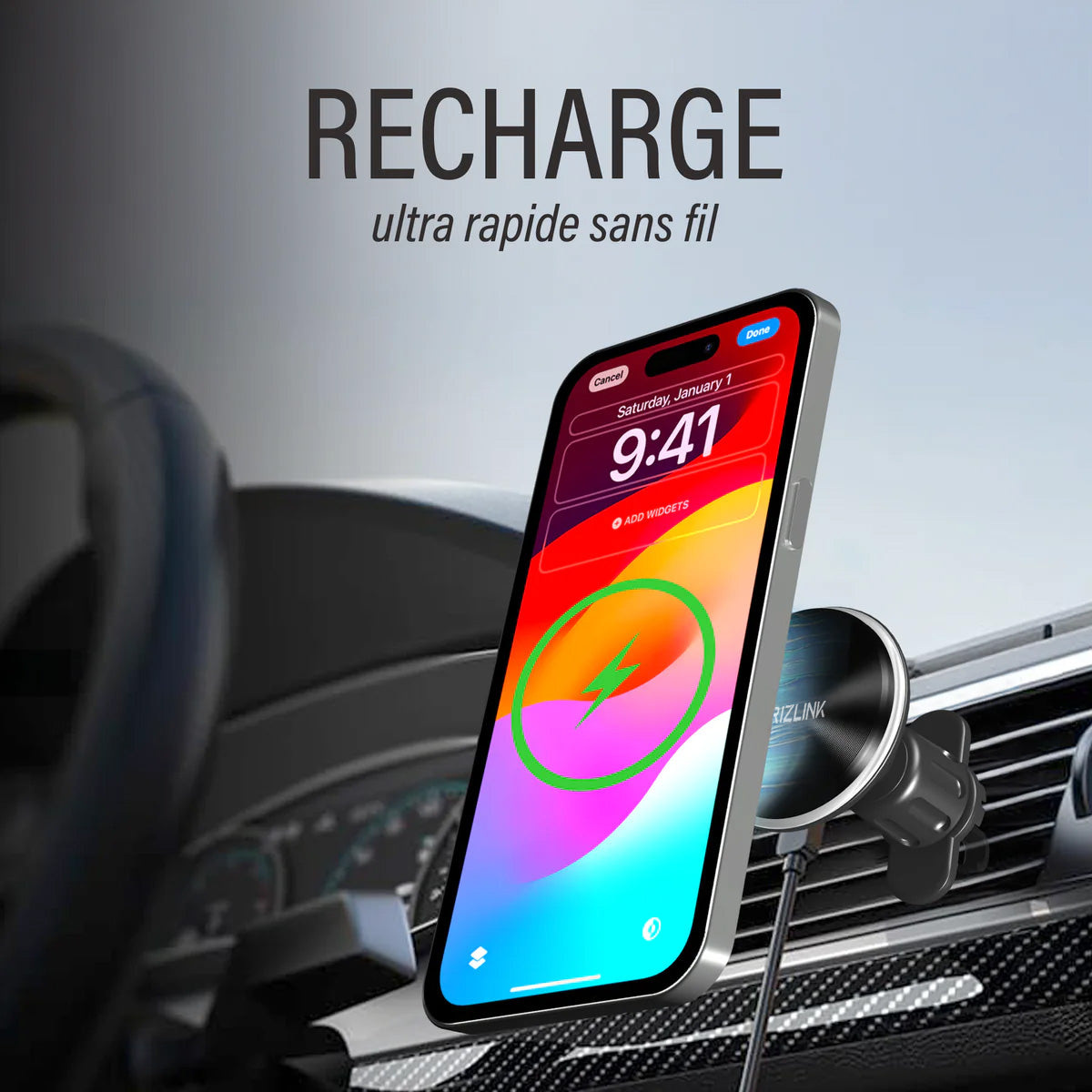 Support voiture à crochet compatible MagSafe