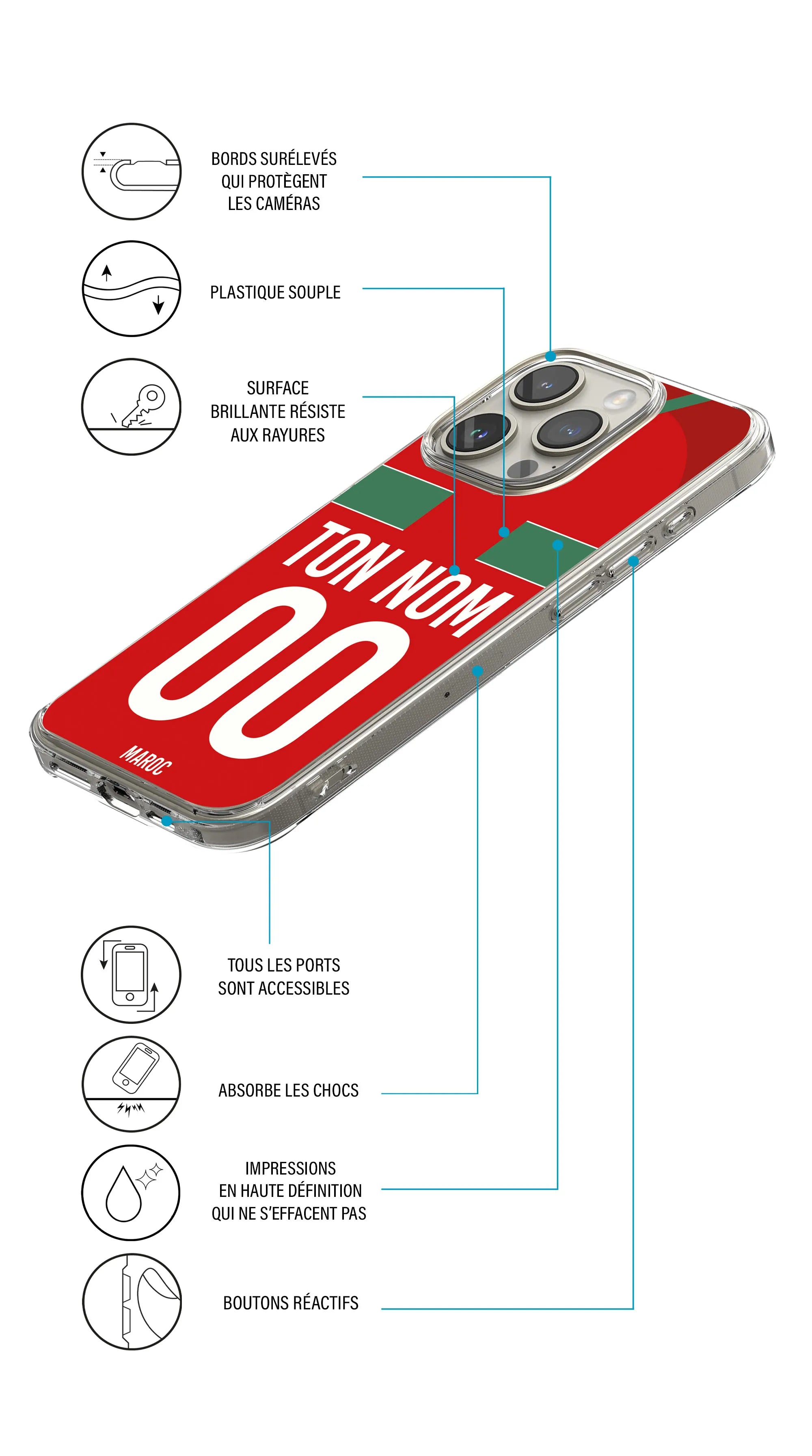 Coque foot personnalisée maillot équipe du Maroc