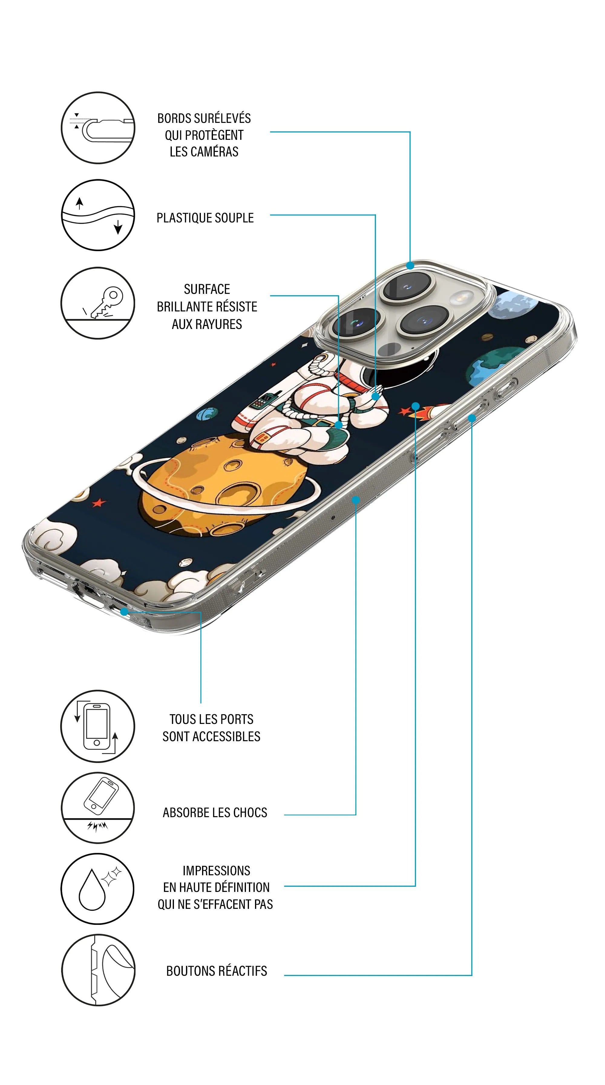 Coque motif espace astronaute yoga
