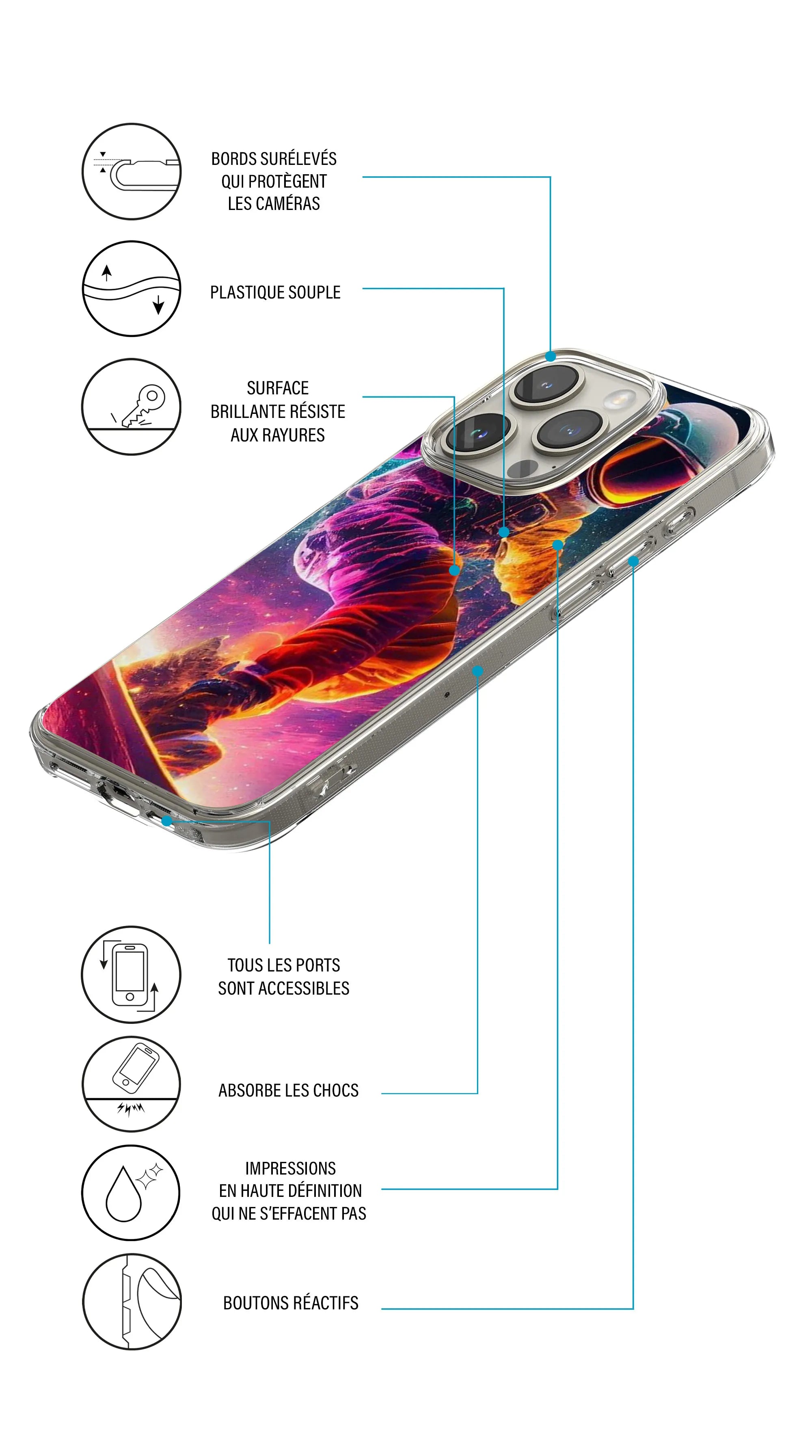 Coque motif espace astronaute surf