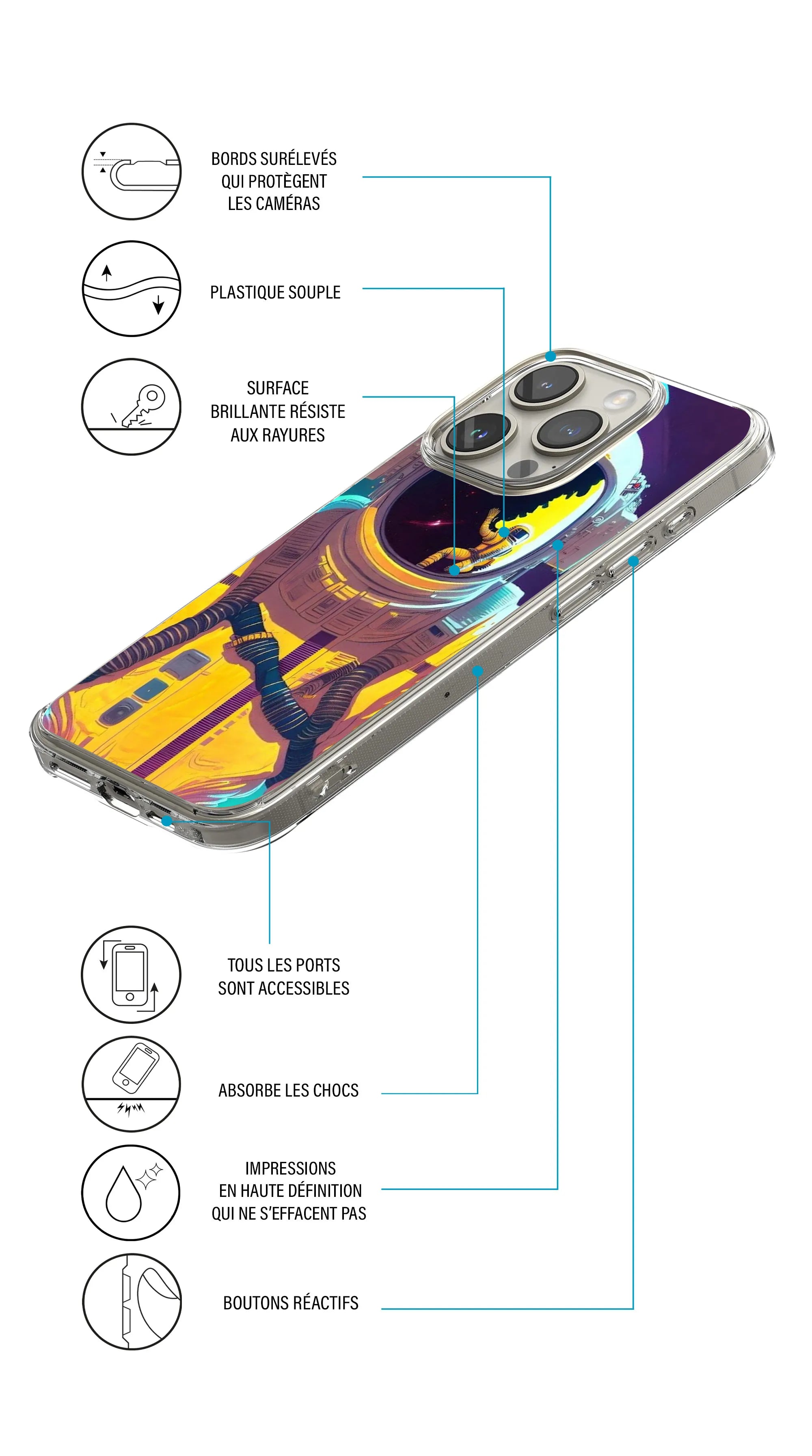 Coque motif espace astronaute jaune