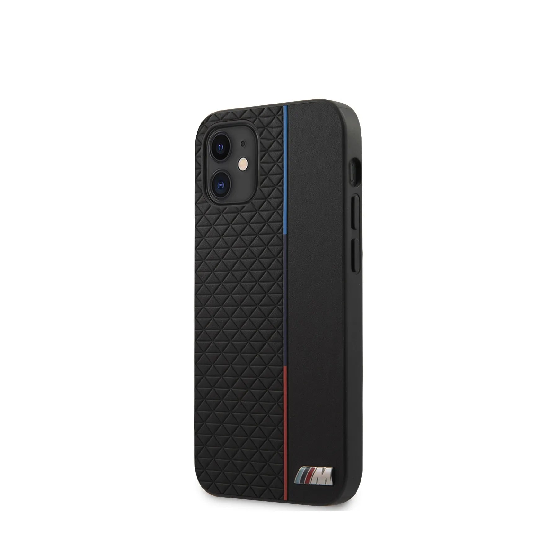Coque iPhone 12 Mini BMW ligne tricolore inclinée 