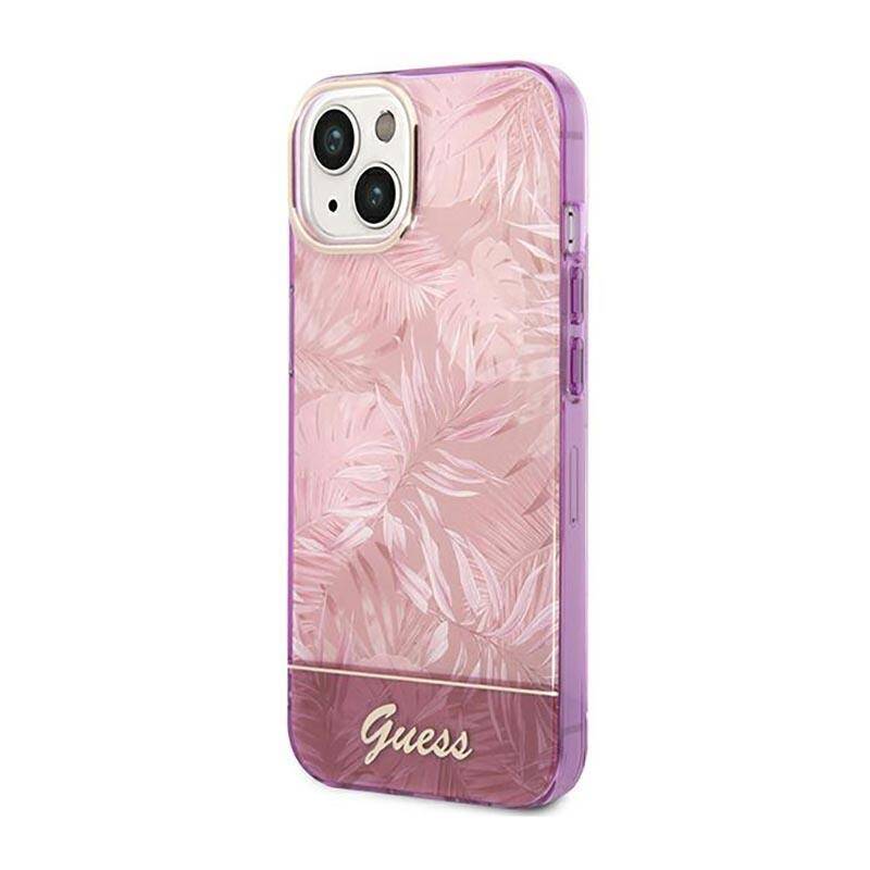 Coque iPhone 14 Plus Guess florale inclinée 