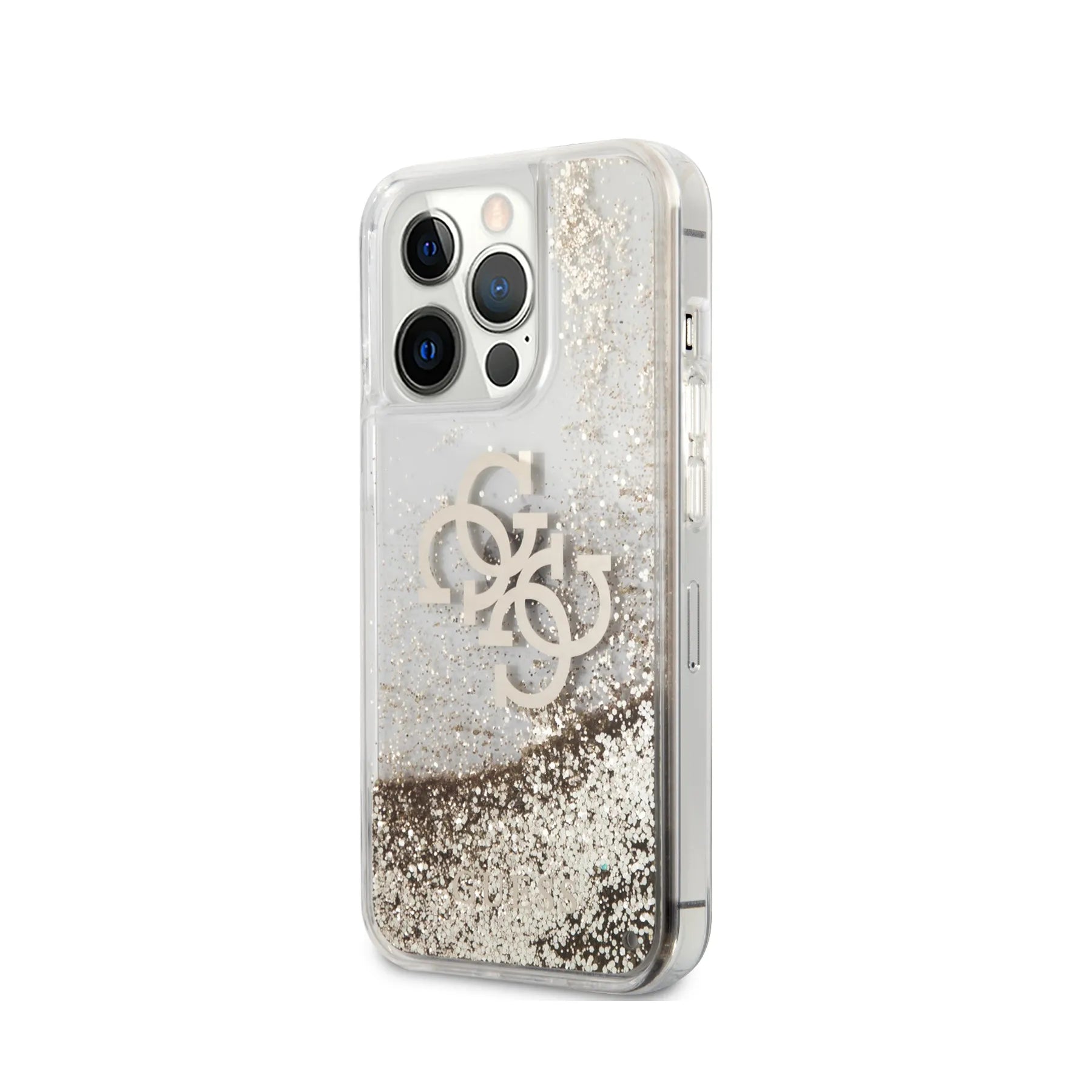 Coque iPhone 13 Pro Guess 4G paillettes inclinée 