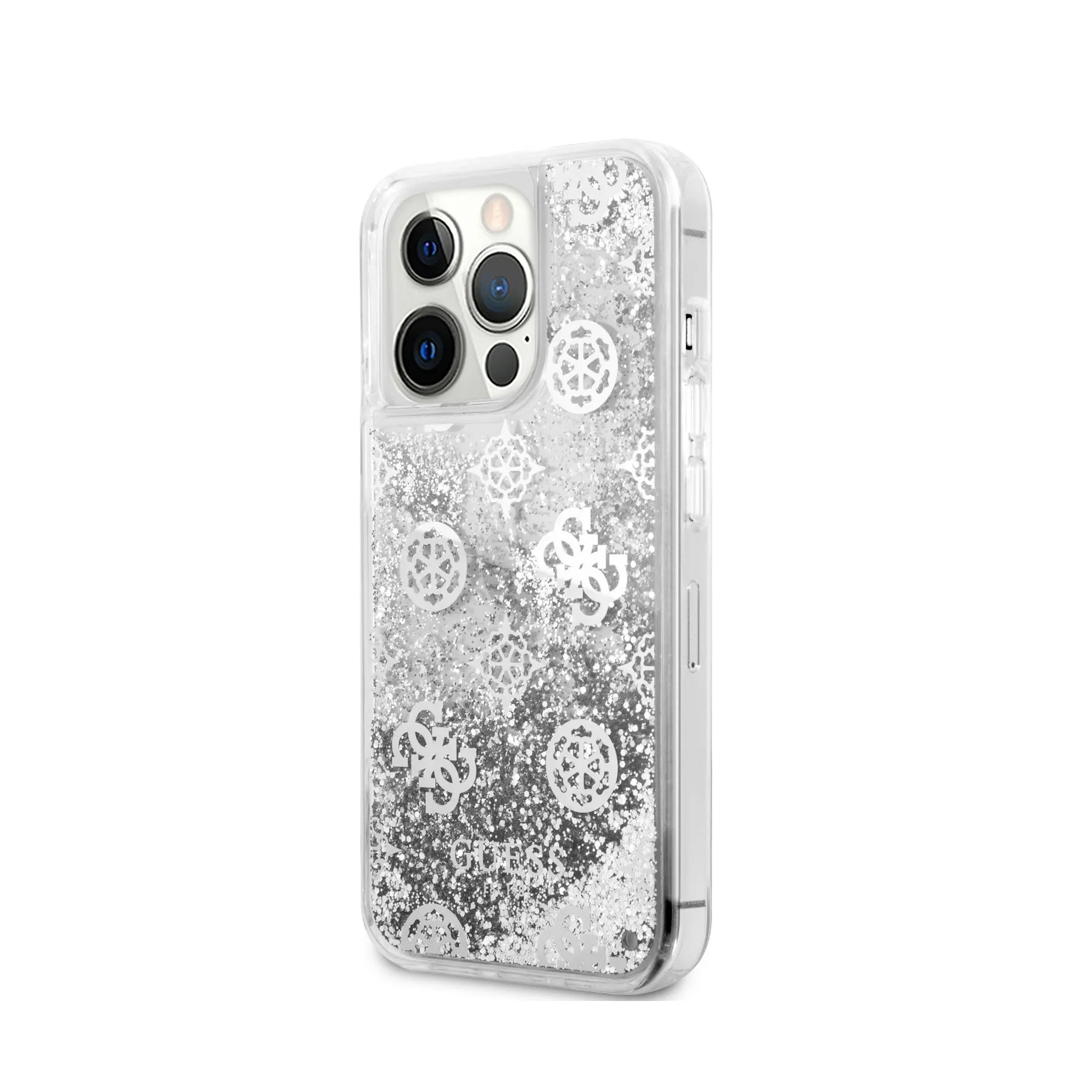 Coque iPhone 13 Pro Guess paillettes inclinée 