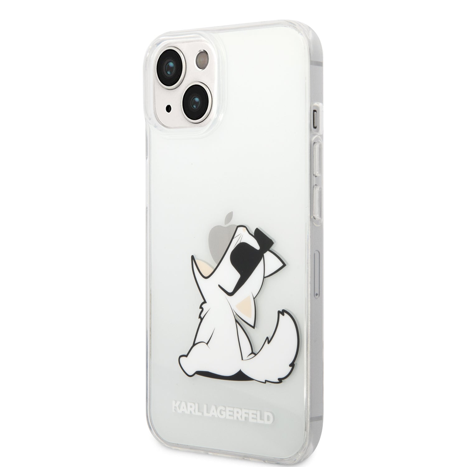 Coque iPhone 14 Karl Lagerfeld Choupette inclinée 