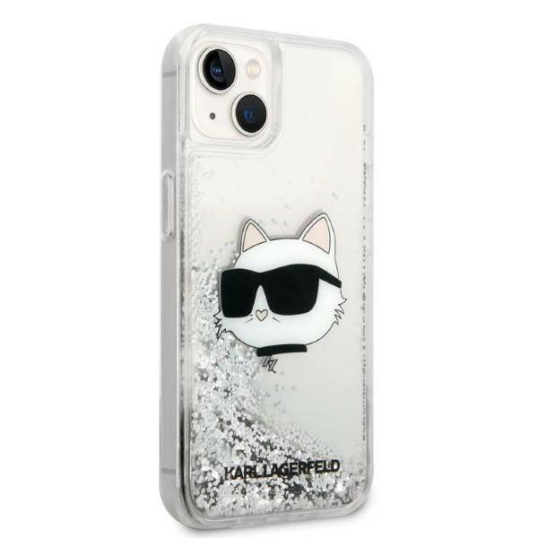 Coque iPhone 14 Plus Karl Lagerfeld Choupette et paillettes vue droite
