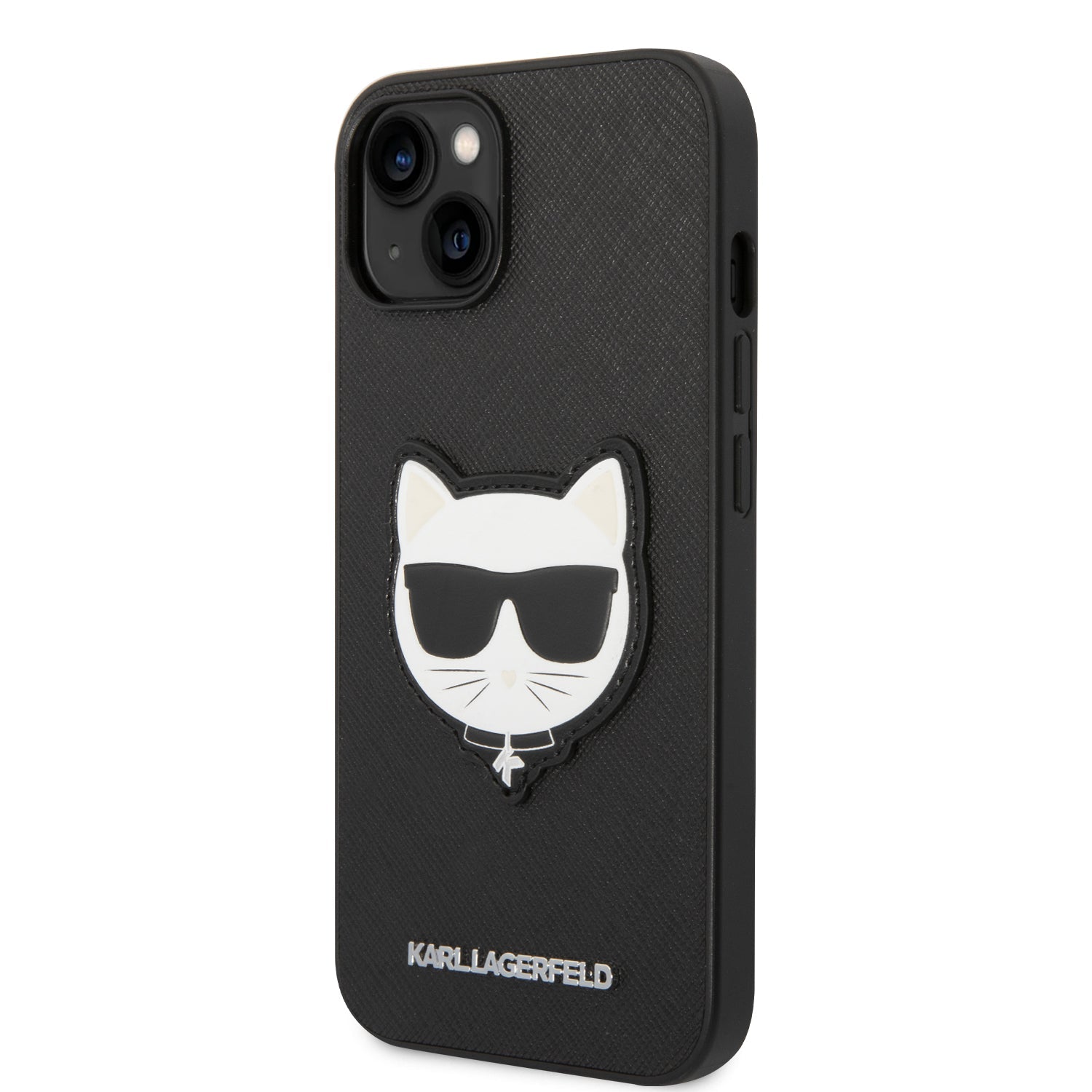 Coque iPhone 14 Karl Lagerfeld tête de Choupette inclinée 